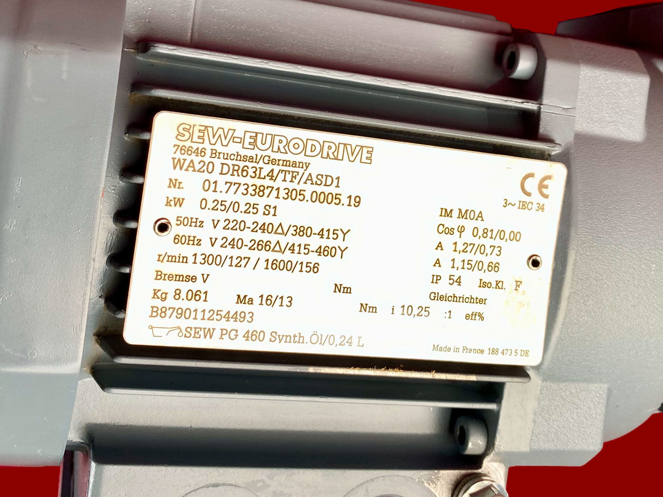 Sew-Eurodrive WA20 DR63L4/TF/ASD1 MOVIMOT right-angle gear motor