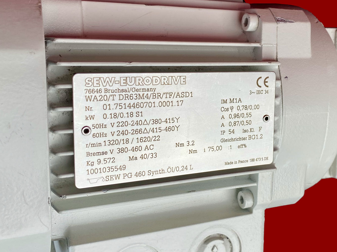 Sew-Eurodrive WA20/T DR63M4/BR/TF/ASD1 MOVIMOT right-angle gear motor